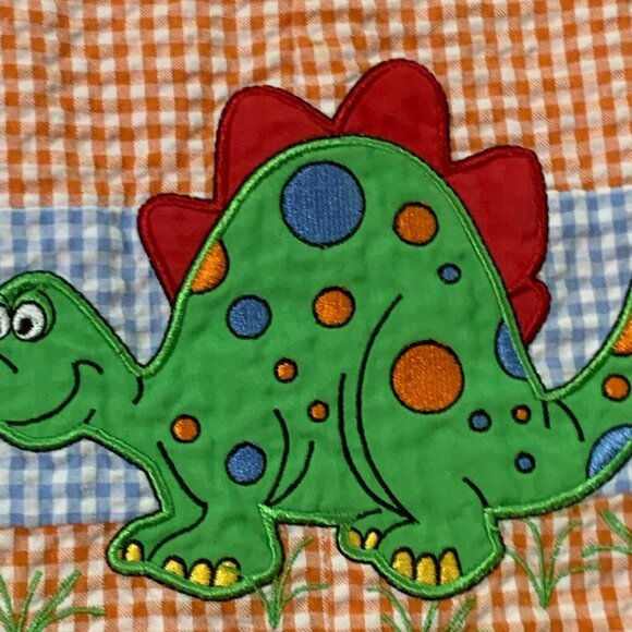 Vintage Dinosaur Orange Gingham Shorts Romper Jumper Checkered Baby Crew 24 M - Picture 13 of 13